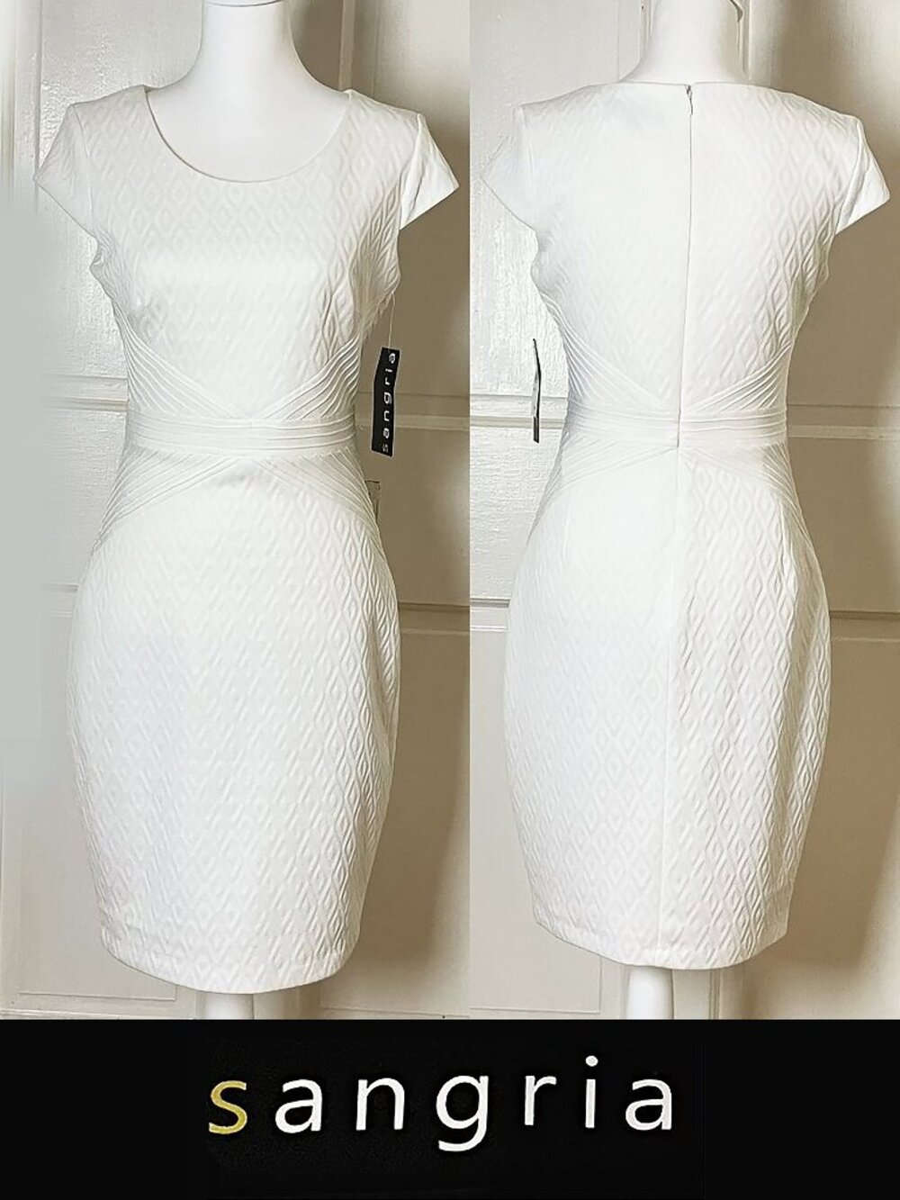 Sangria White Textured Midi Dress | Short Sleeve | Size 4 | NWT